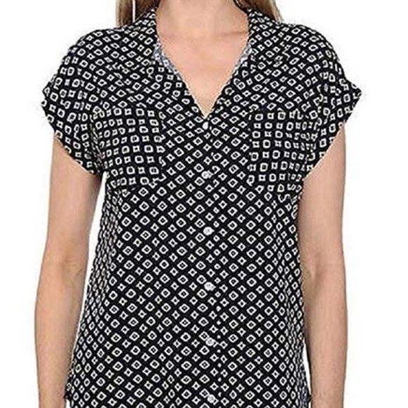 Jachs Girlfriend Women's Short Sleeve Tencel Button Down Shirt Blouse, NWT